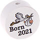 Motivperle – "Born 2021" : weiß - schwarz