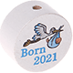 Motivperle – "Born 2021" : weiß - skyblau