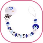 soother chain in white and blue