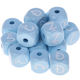 Cubos em azul bebé com letras em relevo, de 10 mm – Croata