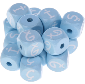 Cubos con letras en relieve de 10 mm en color azul bebé en turco