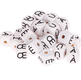 Bílé ražené kostky s písmenky 10 mm – francouzština