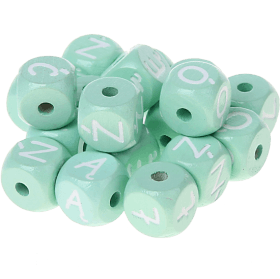 Cubos em verde menta com letras em relevo, de 10 mm – Polaco