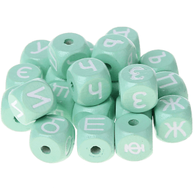 Cubos em verde menta com letras em relevo, de 10 mm – Russo