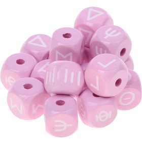 Růžové ražené kostky s písmenky 10 mm – řečtina