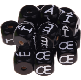 Black embossed letter cubes, 10 mm – French