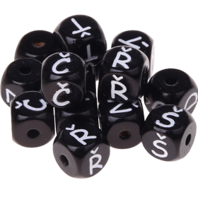 Black embossed letter cubes, 10 mm – Czech