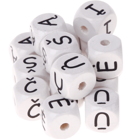Bílé ražené kostky s písmenky 10 mm – litevský