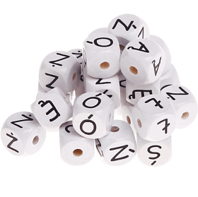Cubes à lettres gravées – blancs, 10 mm – Polonais