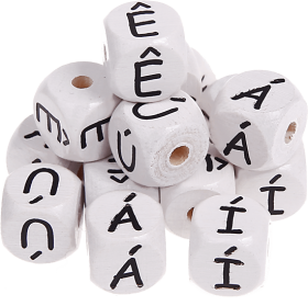 Bílé ražené kostky s písmenky 10 mm – portugalština