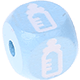 Cubos em azul bebé com letras em relevo, de 10 mm – Imagens : Mamadeira