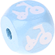 Cubos em azul bebé com letras em relevo, de 10 mm – Imagens : triciclo