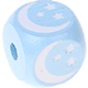 Cubos em azul bebé com letras em relevo, de 10 mm – Imagens : lua
