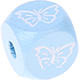 Dadi azzurro bambino con lettere ad incavo 10 mm – Immagini : farfalla