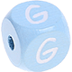 Cubos em azul bebé com letras em relevo, de 10 mm : G
