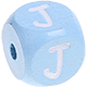 Cubos con letras en relieve de 10 mm en color azul bebé : J