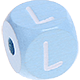 Cubos em azul bebé com letras em relevo, de 10 mm : L