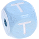 Cubos con letras en relieve de 10 mm en color azul bebé : T
