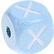 Cubos con letras en relieve de 10 mm en color azul bebé : X
