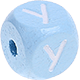 Cubos em azul bebé com letras em relevo, de 10 mm : Y