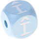 Cubos em azul bebé com letras em relevo, de 10 mm – Francês : Î