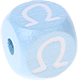 Cubos em azul bebé com letras em relevo, de 10 mm – Grego : Ω