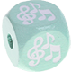 Cubos con letras en relieve de 10 mm en color menta con imágenes : notas musicales