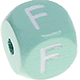 Cubos con letras en relieve de 10 mm en color menta : F