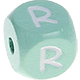 Cubos con letras en relieve de 10 mm en color menta : R
