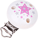Clip bois pour attache tétine – avec étoiles : blanc - rose bébé