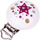 Clip bois pour attache tétine – avec étoiles : blanc - rose foncé