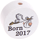 Motivperle – "Born 2017" : weiß - schwarz
