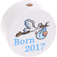 Motivperle – "Born 2017" : weiß - skyblau