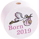 Motivpärla – "Born 2019" : vit - babyrosa