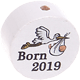 Motivpärla – "Born 2019" : vit - svart