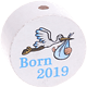 Motivpärla – "Born 2019" : vit - himmelsblå