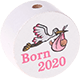 motif bead – "born 2020" : white - baby pink