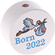 Motivpärla – "Born 2022" : vit - himmelsblå