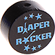 Motivperle – "diaper rocker" (Englisch) : schwarz - skyblau