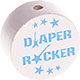 Motivpärla – "diaper rocker" : vit - himmelsblå