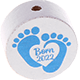 Motivperle Babyfüße – "Born 2022" : weiß - skyblau