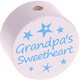 Korálek s motivem – "grandpa's sweetheart" : bílá - nebesky modrá