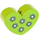 Motivpärla – hjärta med blommor : gulgrön