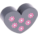Perles avec motifs – coeur avec des fleurs : gris
