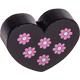 Motivpärla – hjärta med blommor : svart