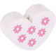 motif bead – heart with flowers : white - baby pink