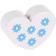 Perles avec motifs – coeur avec des fleurs : blanc - azur