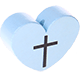 Motivpärla – hjärta med kors : babyblå