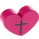 Kraal met motief hart met kruis : donker roze