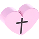 Korálek s motivem – Srdce s křížem : růžová